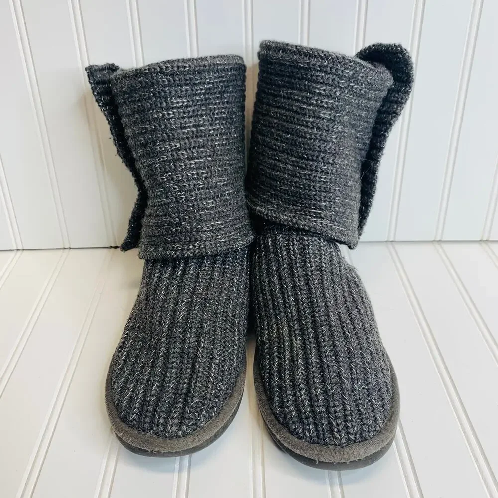 UGG Australia Sweater Tall Boots Classic Cardy Sz 7 Gray Marled